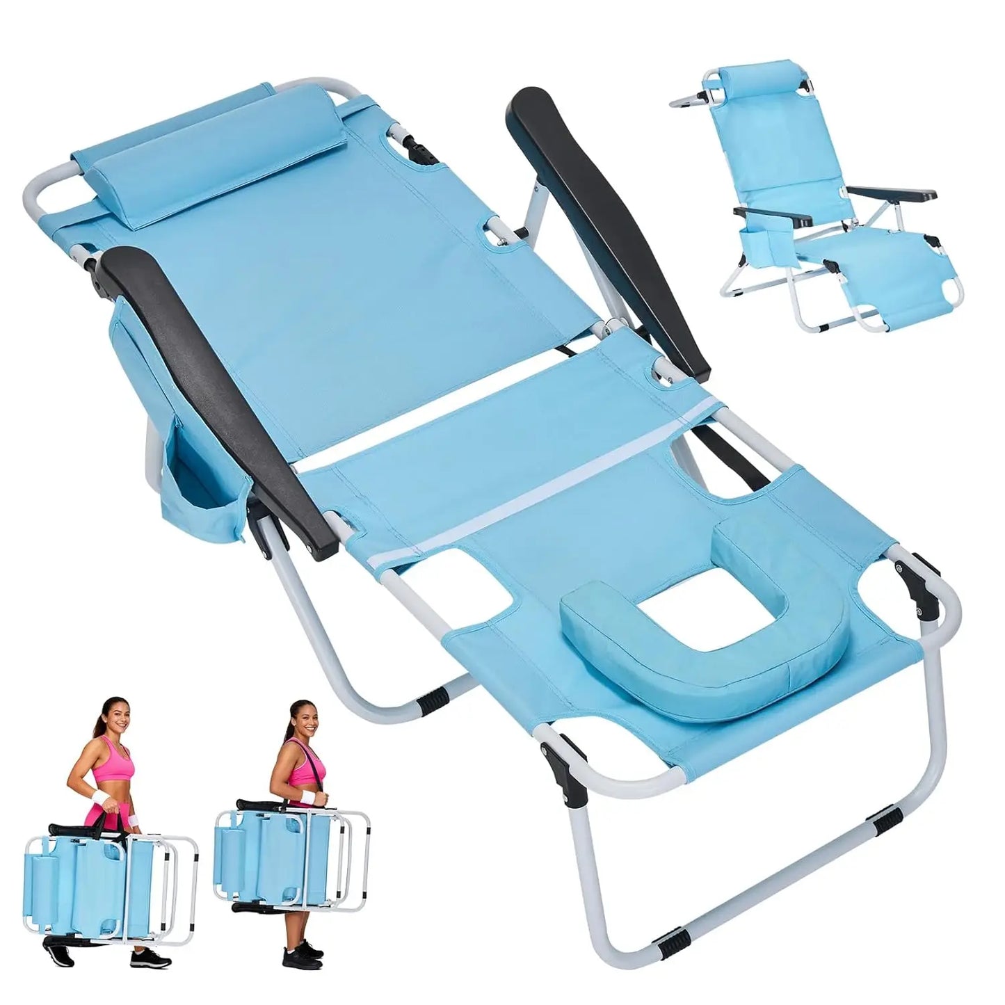 3 In 1 Sun Tanning Chair Folding Chaise Lounge