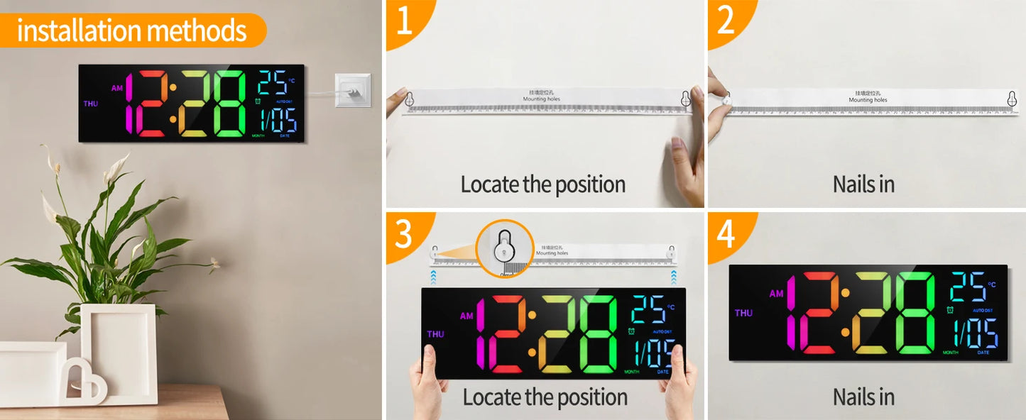 Digital Wall Clock With Large LED Display And Remote Temperature
