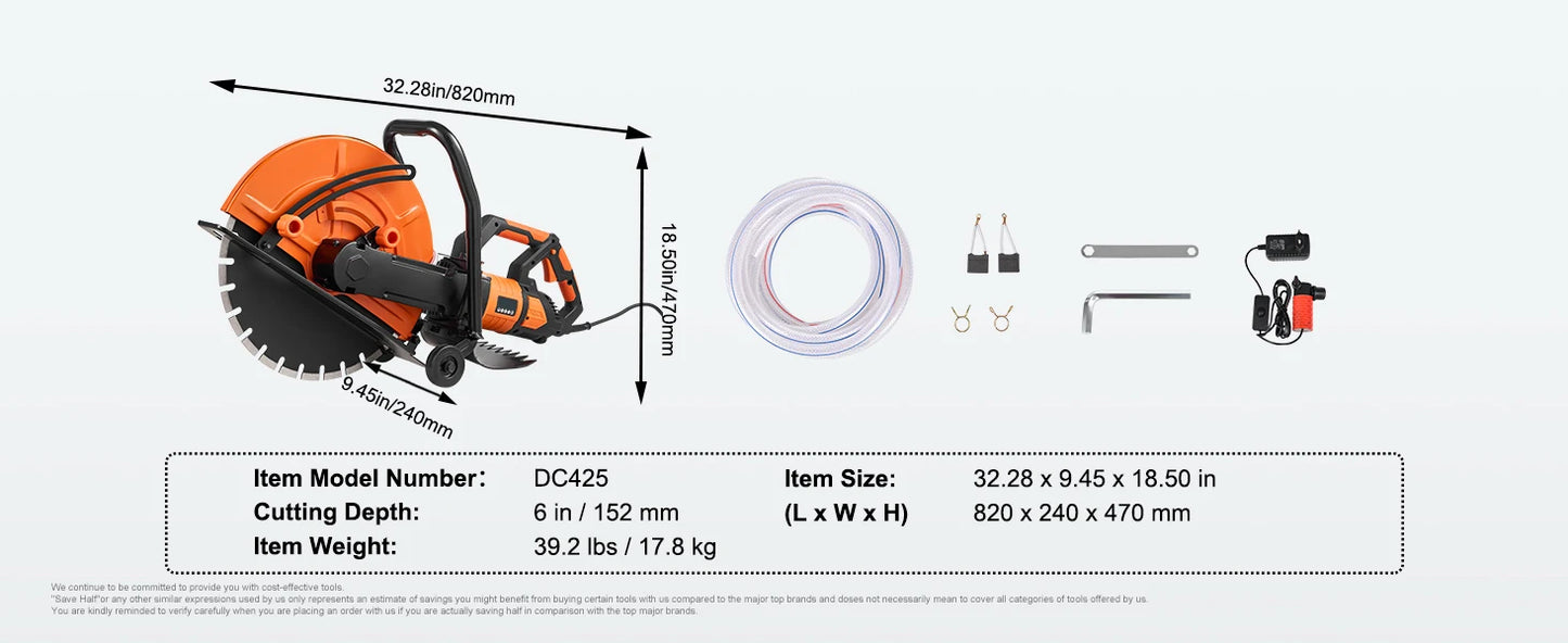Electric Concrete Saw 3200W 15A Motor Wet Cutting Tool