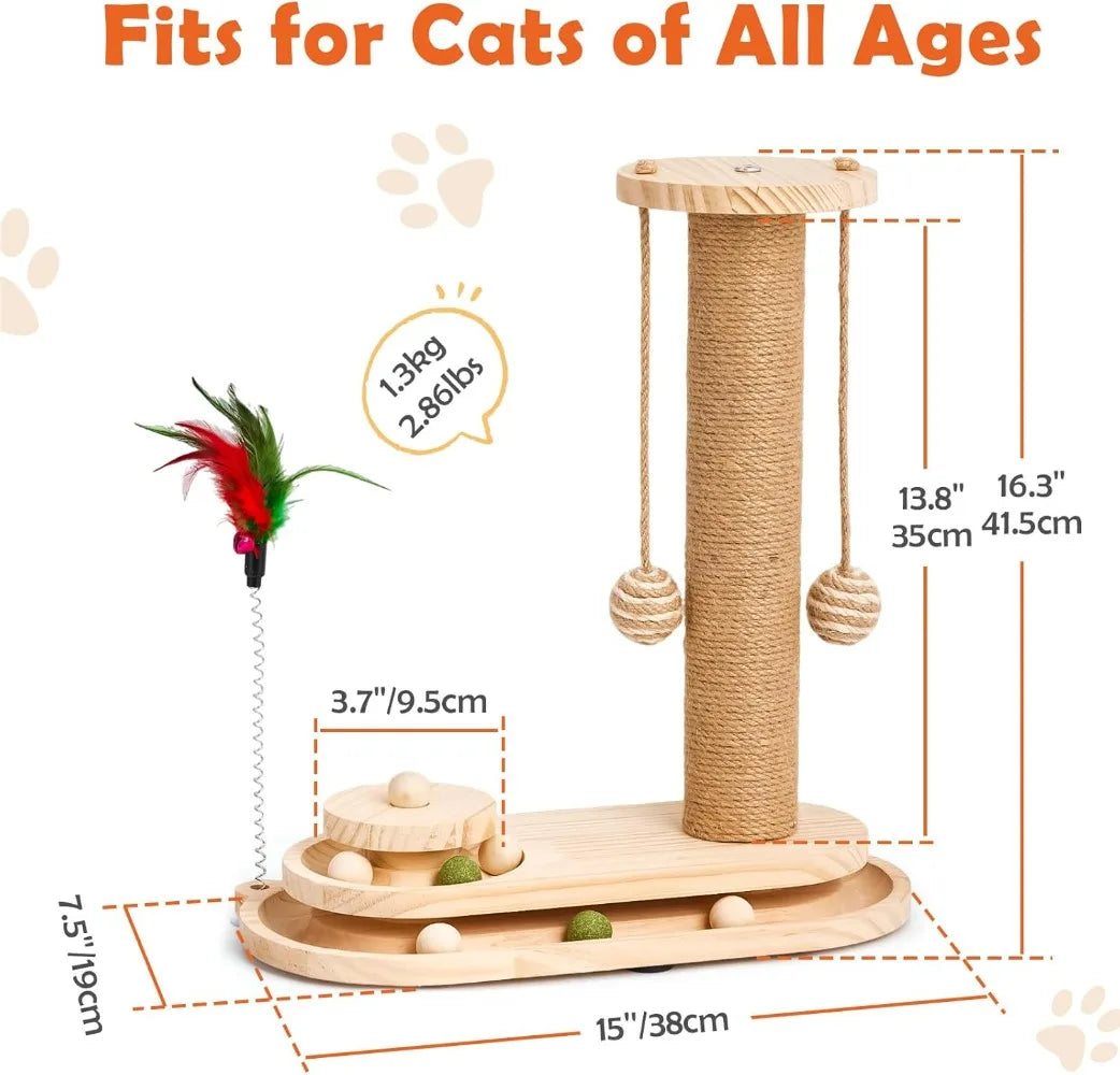 KYJGCN Sisal Cat Scratching Post Indoor Two Tier Ball Track Toy