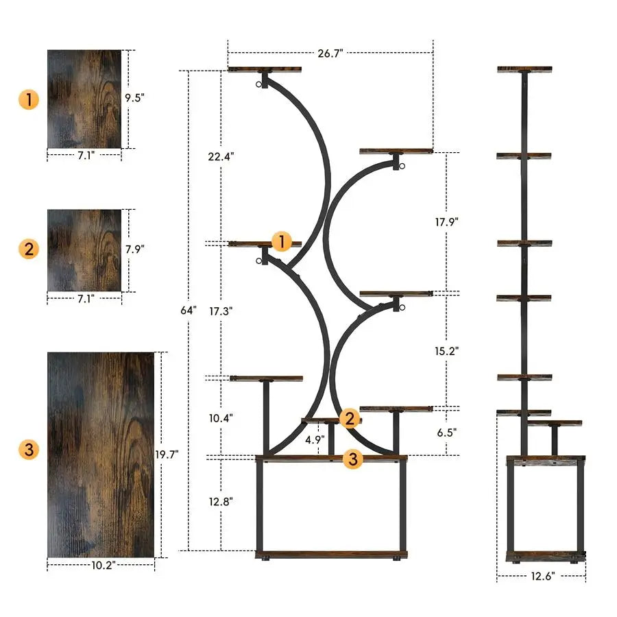 Indoor Plant Stand With Grow Lights S Shaped Rustic Wood