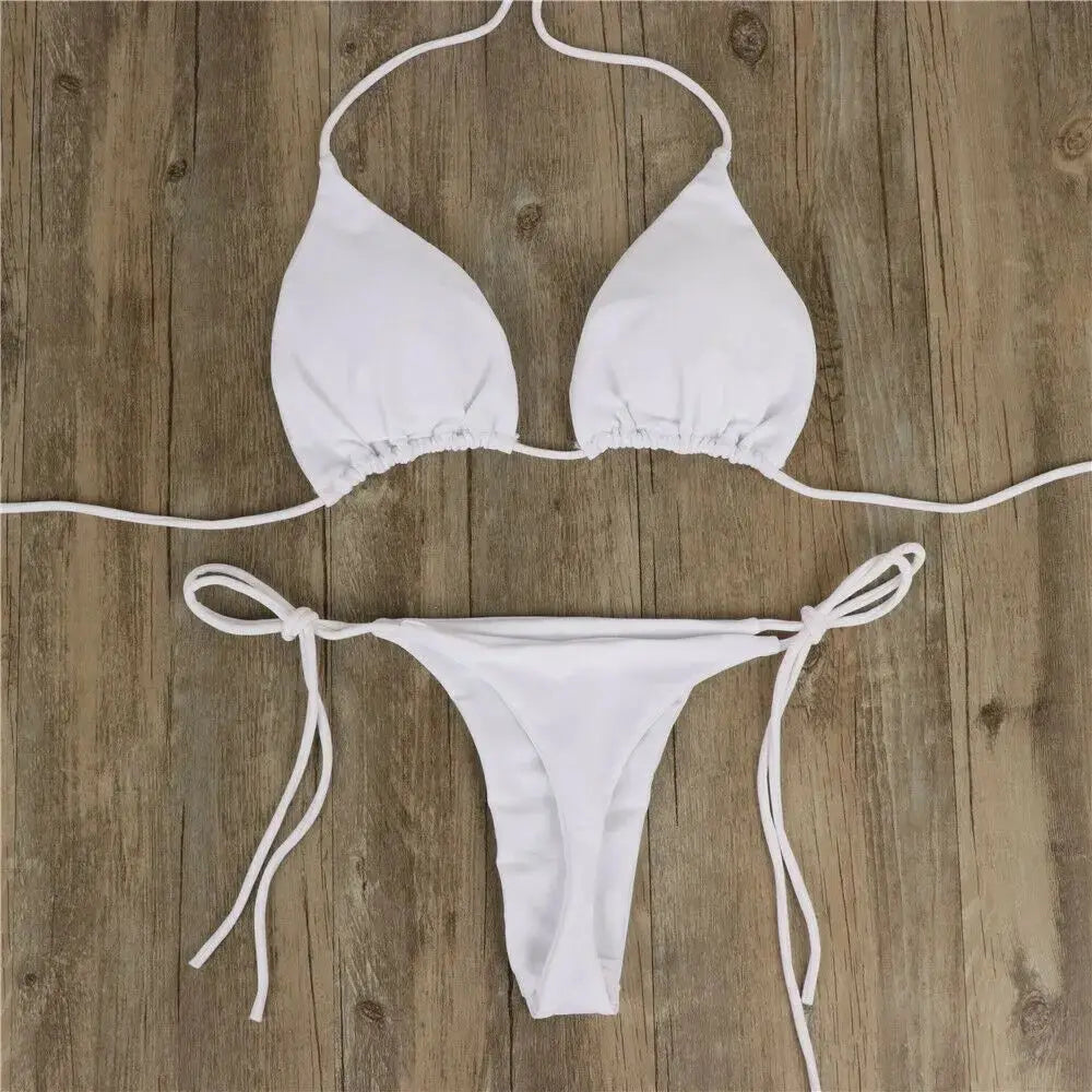 Women Halter Bikini Set Two Piece Solid Swimwear For Summer