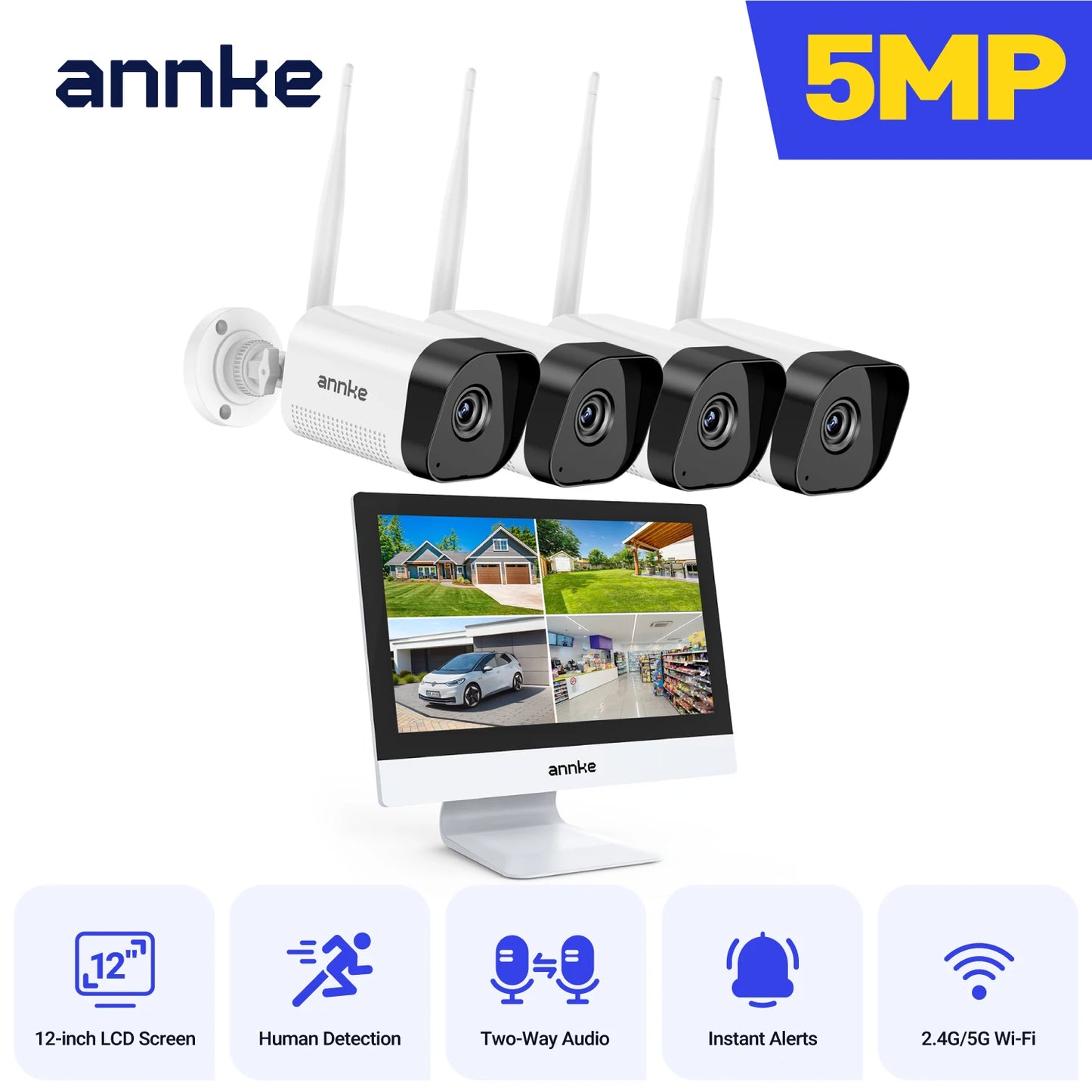 ANNKE 5MP Wireless Security Cameras Kit Outdoor NVR CCTV System