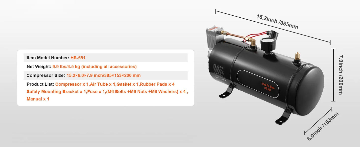 SucceBuy 12V Air Compressor With Tank For Train Horn