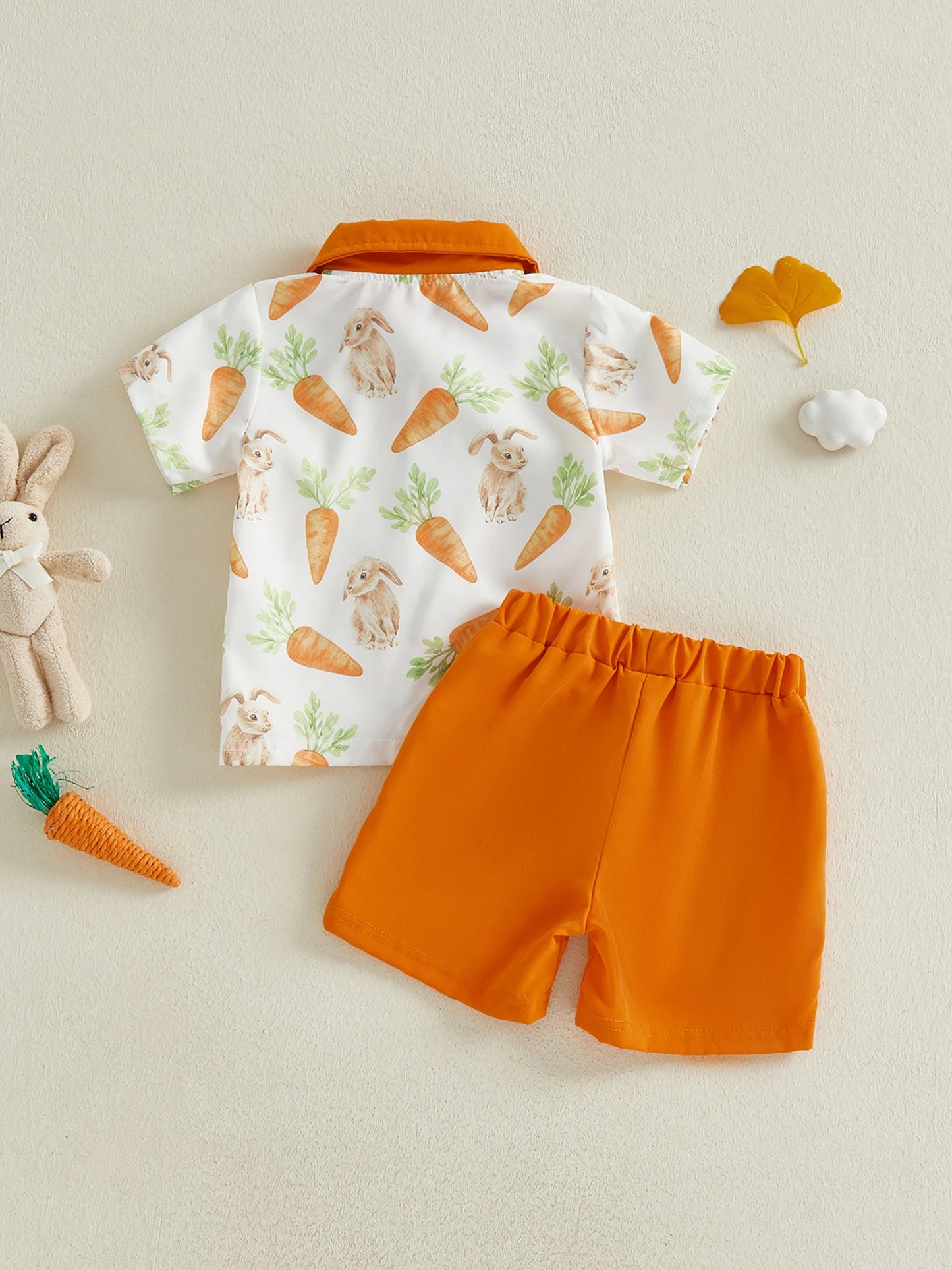 Infant Easter Clothes Set With Bunny Carrot Design Short Sleeve Shirt And Shorts