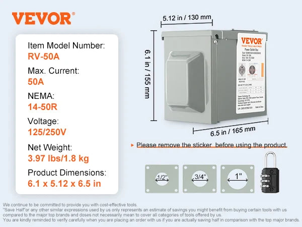 RV Power Outlet Box 30A Heavy Duty Iron Casing Outdoor
