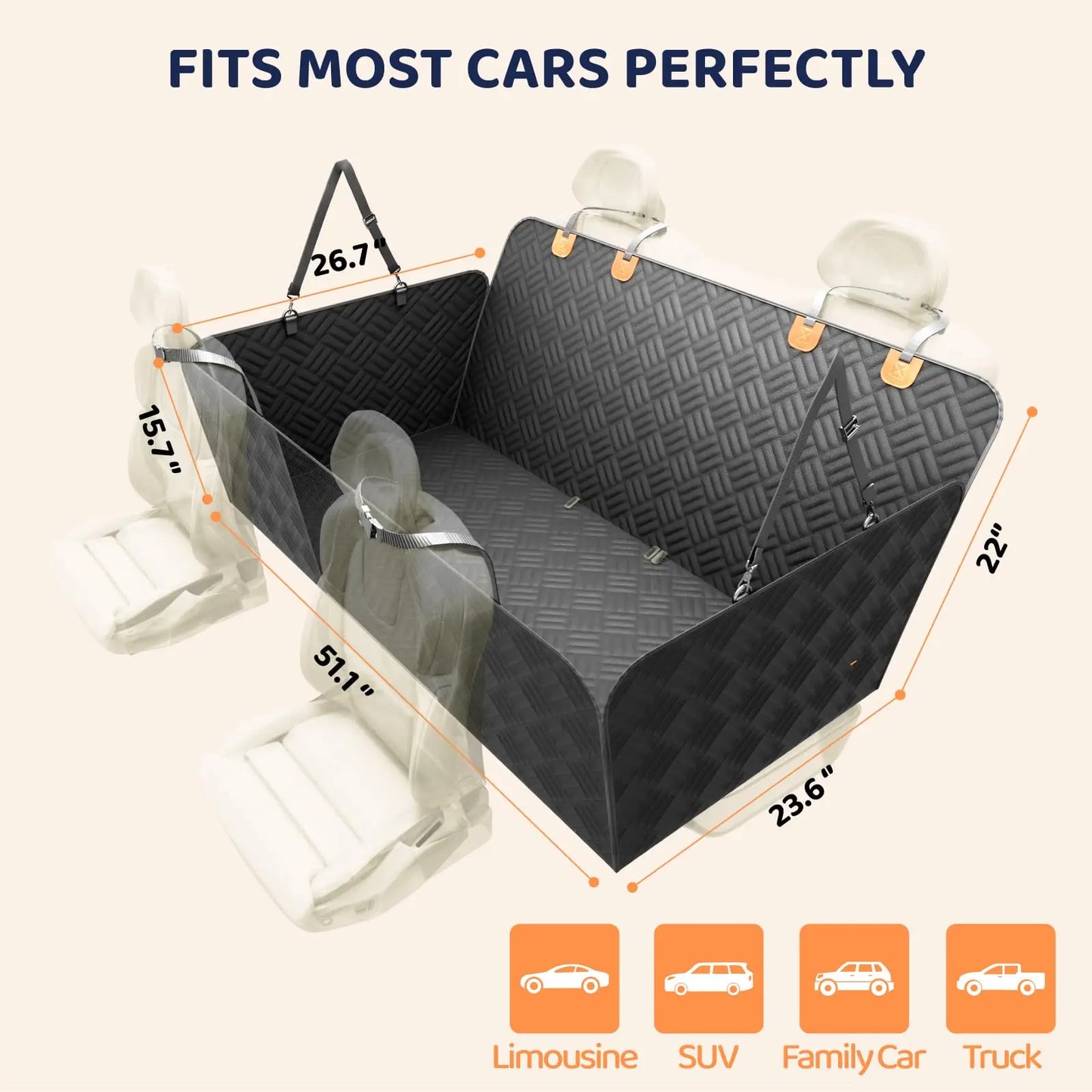 NONECN Dog Hammock Rear Seat Cover With Hard Bottom Extender