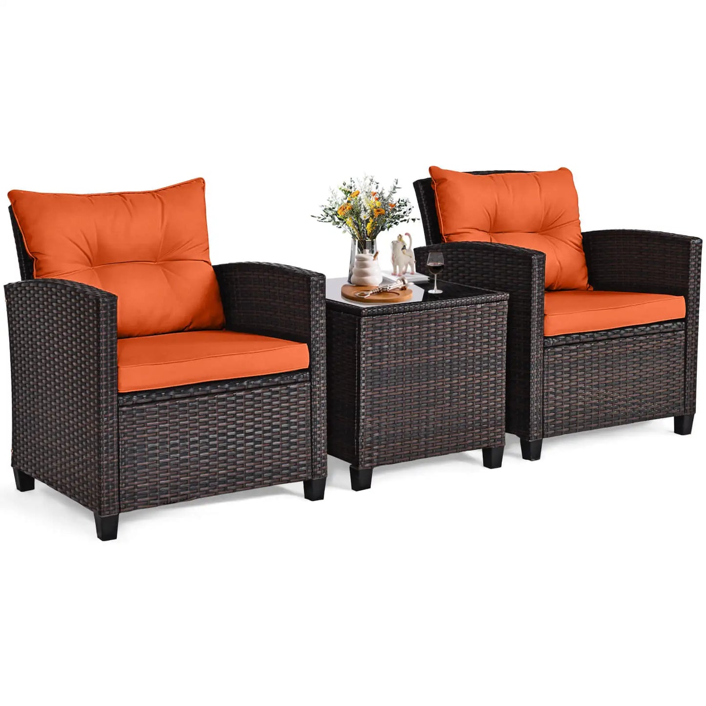 HOMASIS Patio Rattan Furniture Set Cushioned Conversation Set