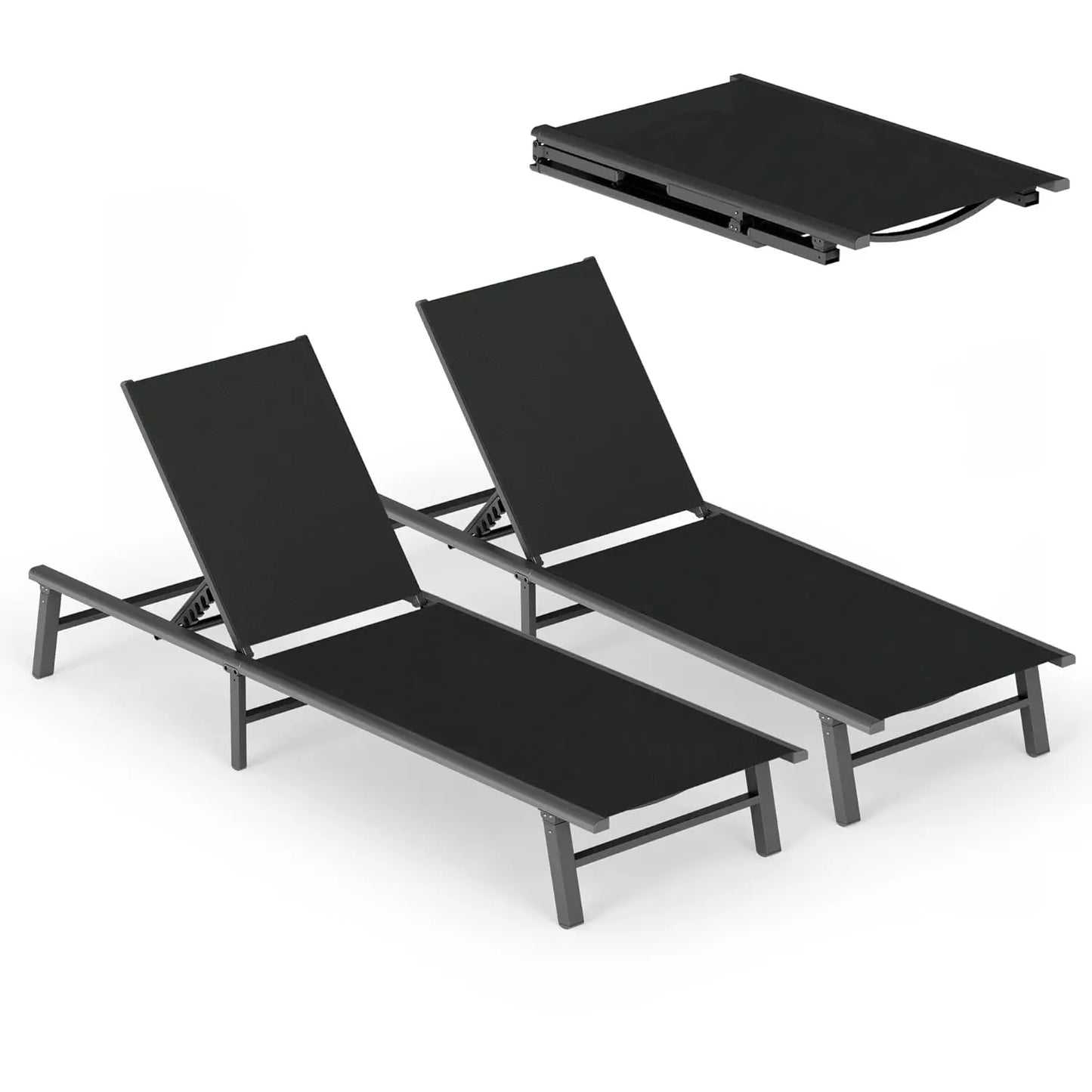 Foldable Outdoor Lounge Chair Set Of 2 Aluminum Chaise