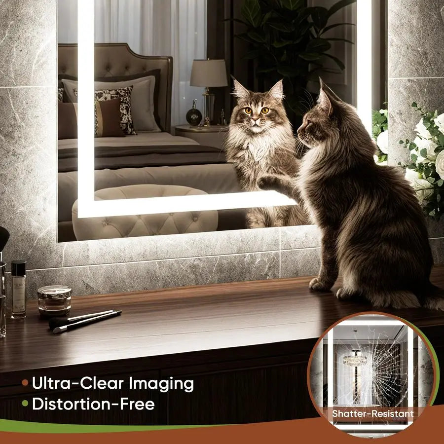 LED Bathroom Mirror With Front And Back Lighting And Dimmer