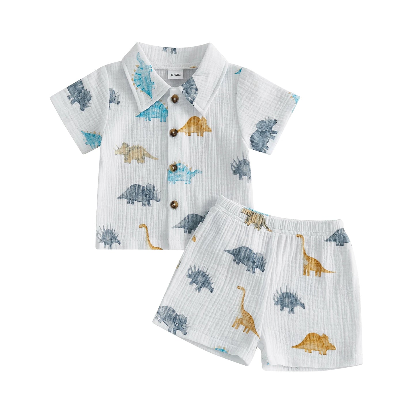 Dino Themed Children Shirt Shorts 2 Piece Summer Set