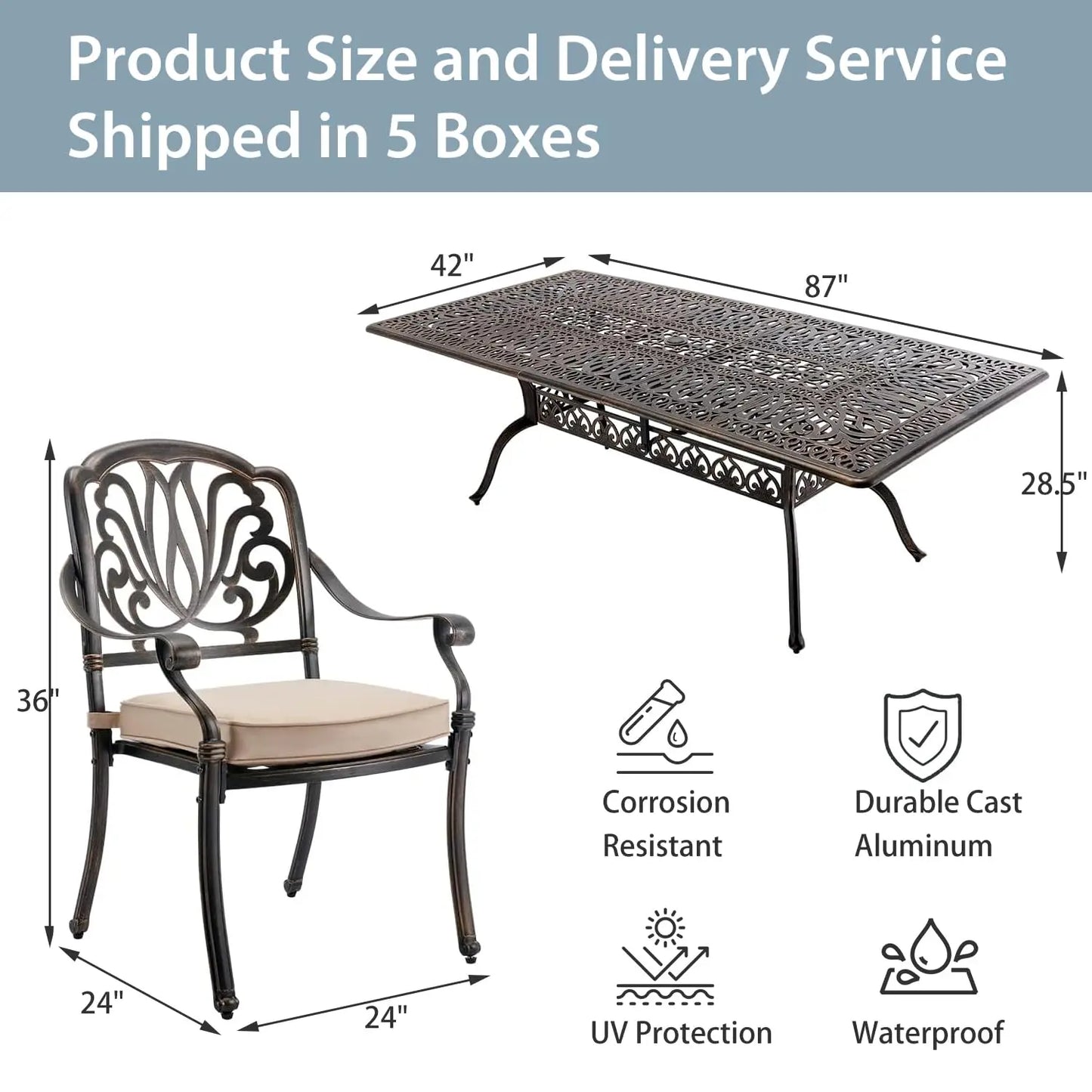 Cast Aluminum Patio Dining Set With Umbrella Hole