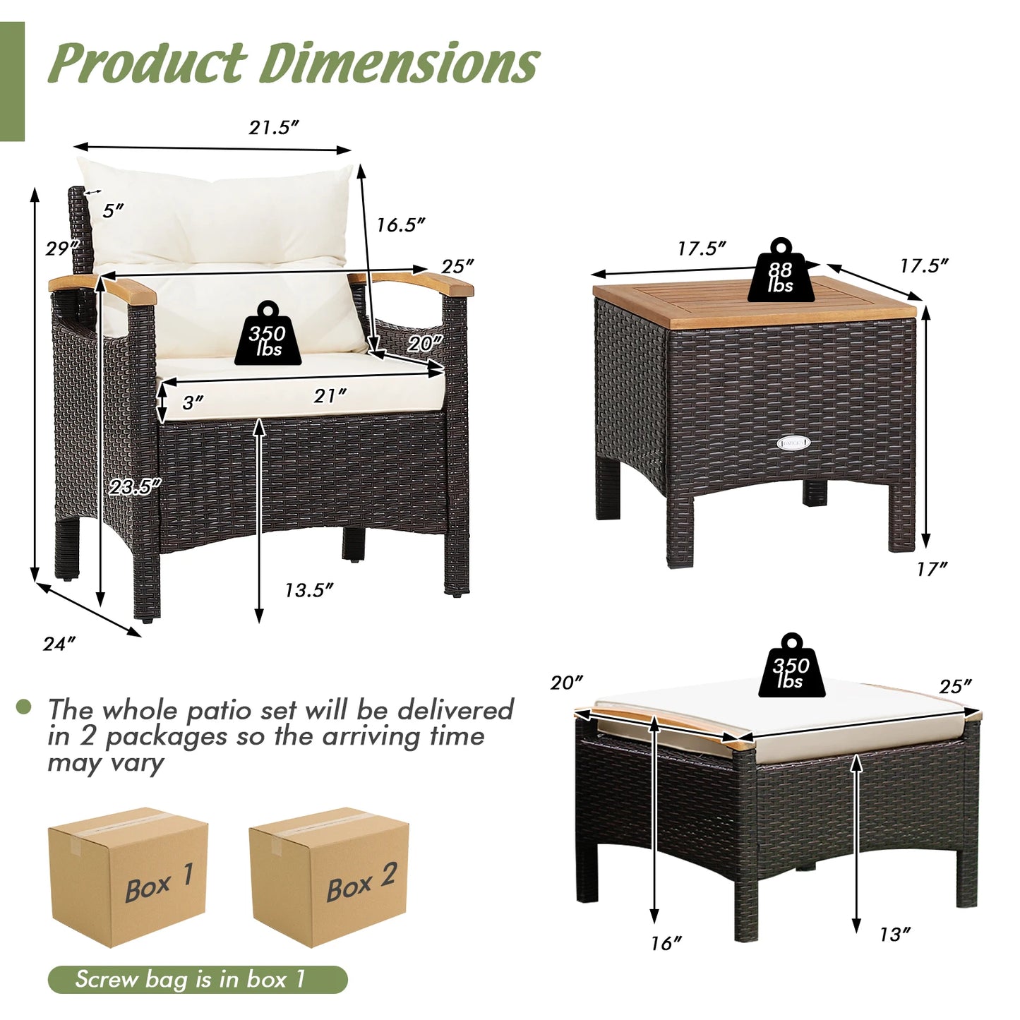 HOMASIS 5-Piece Patio Rattan Furniture Set With Wood Top Table
