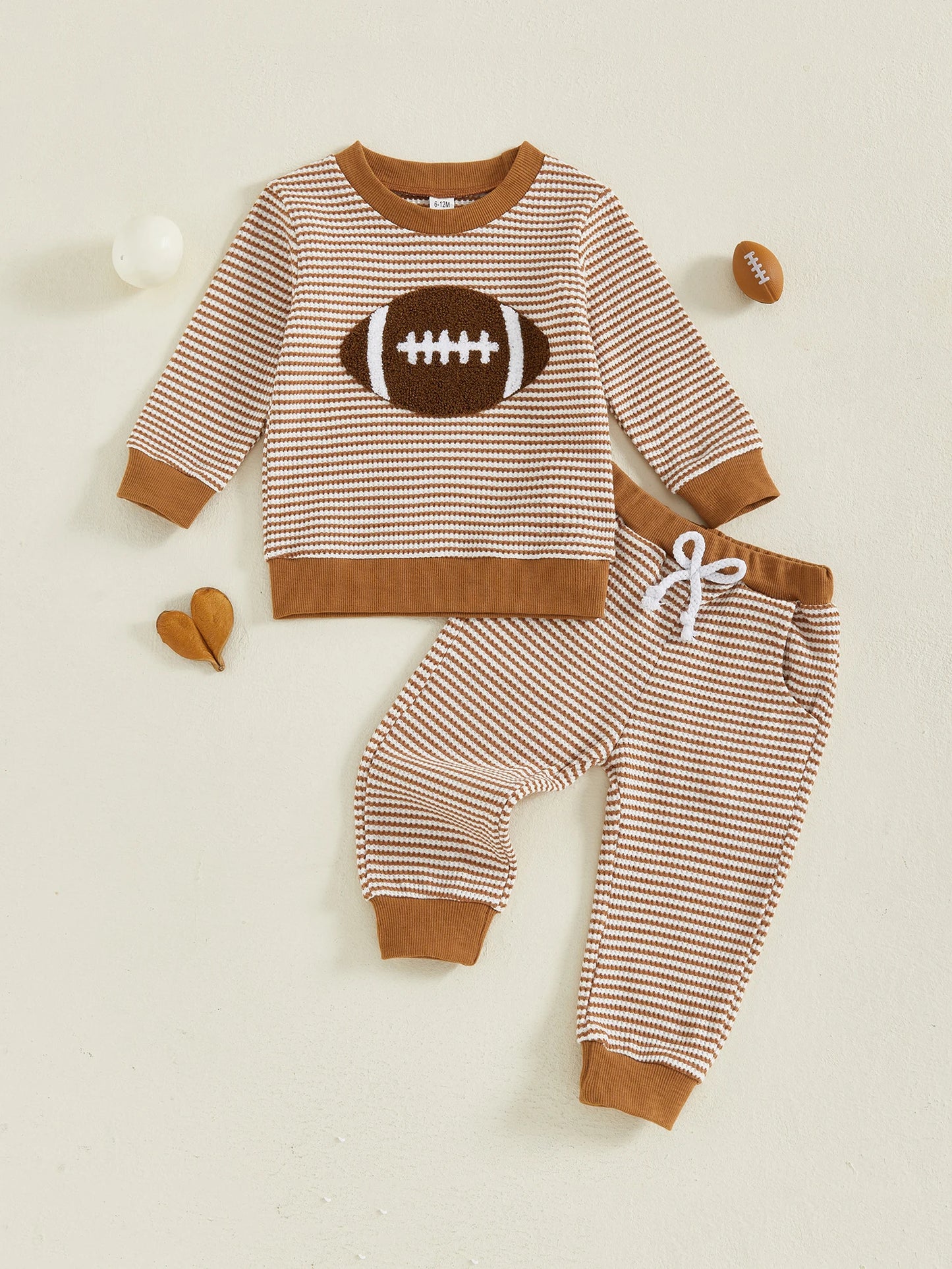 Kids 2-Piece Fall Set Long Sleeve Rugby Embroidered Striped Tops and Pants