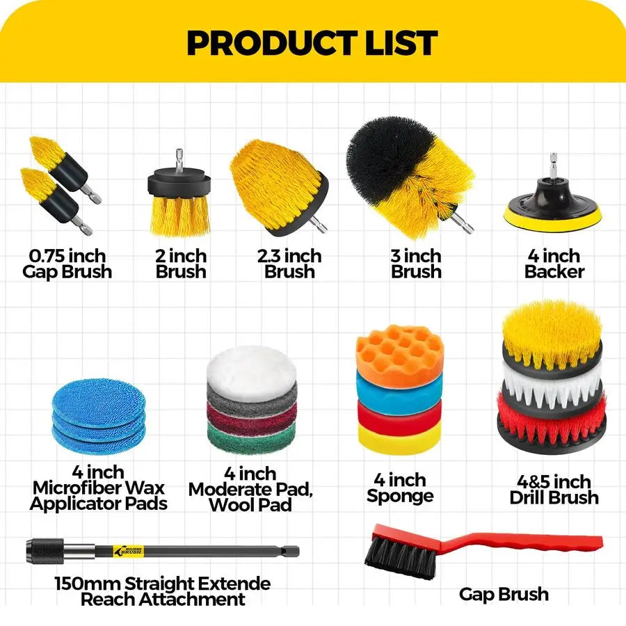 22 Pack Drill Brush Attachments Kit with Scrub Pads Sponge Buffing Pads Power Scrubber Car Polishing Pad Wax Applicator