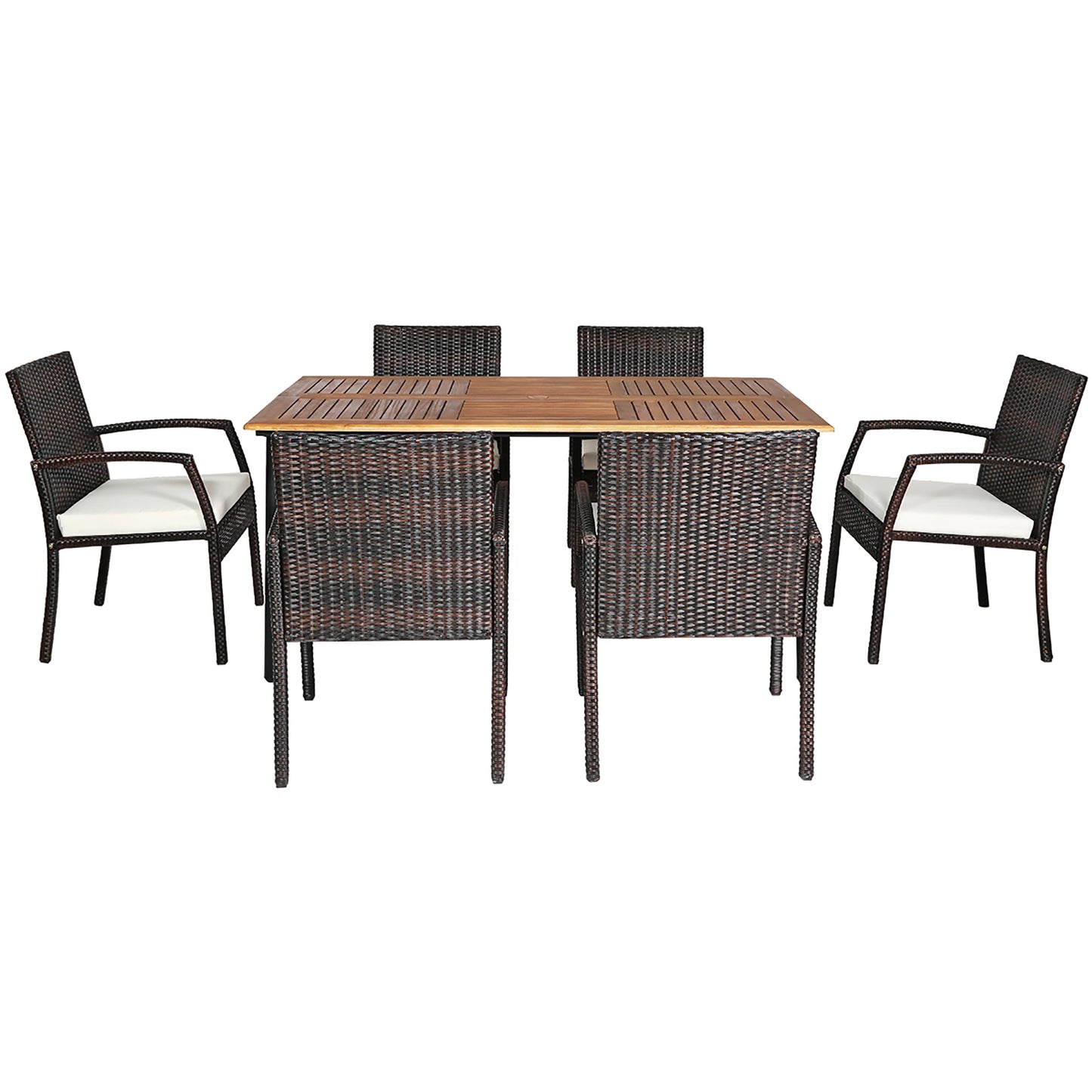 Homasis 7 Piece Patio Rattan Dining Set With Umbrella Hole