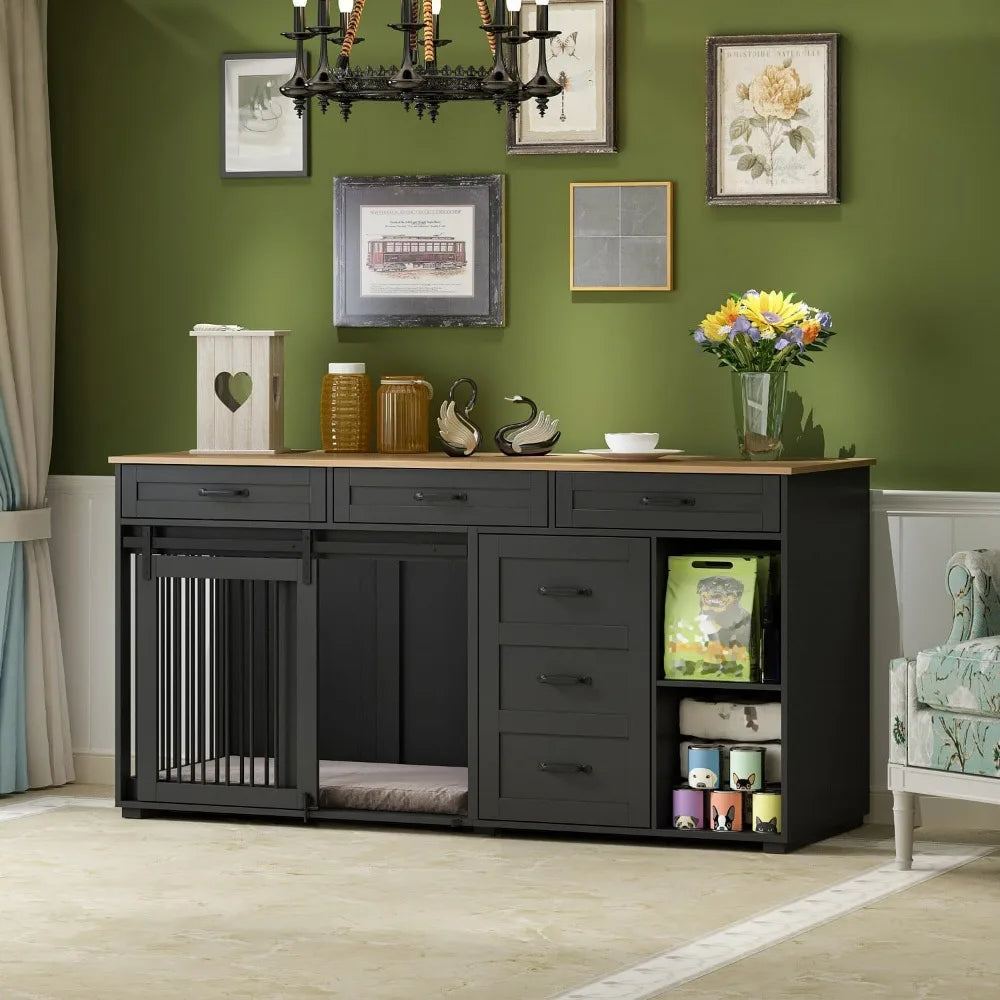 Wooden Heavy Duty Dog Crate Table With Storage Shelves