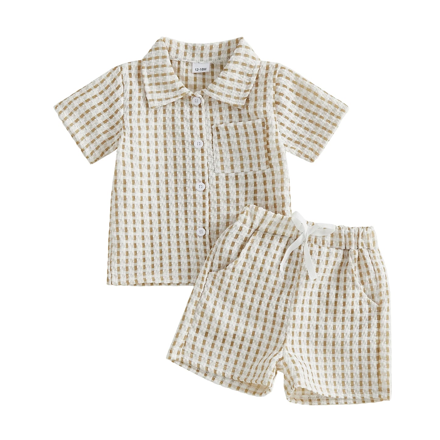 Infant Boy Summer Checkered 2 Piece Shirt And Shorts Set
