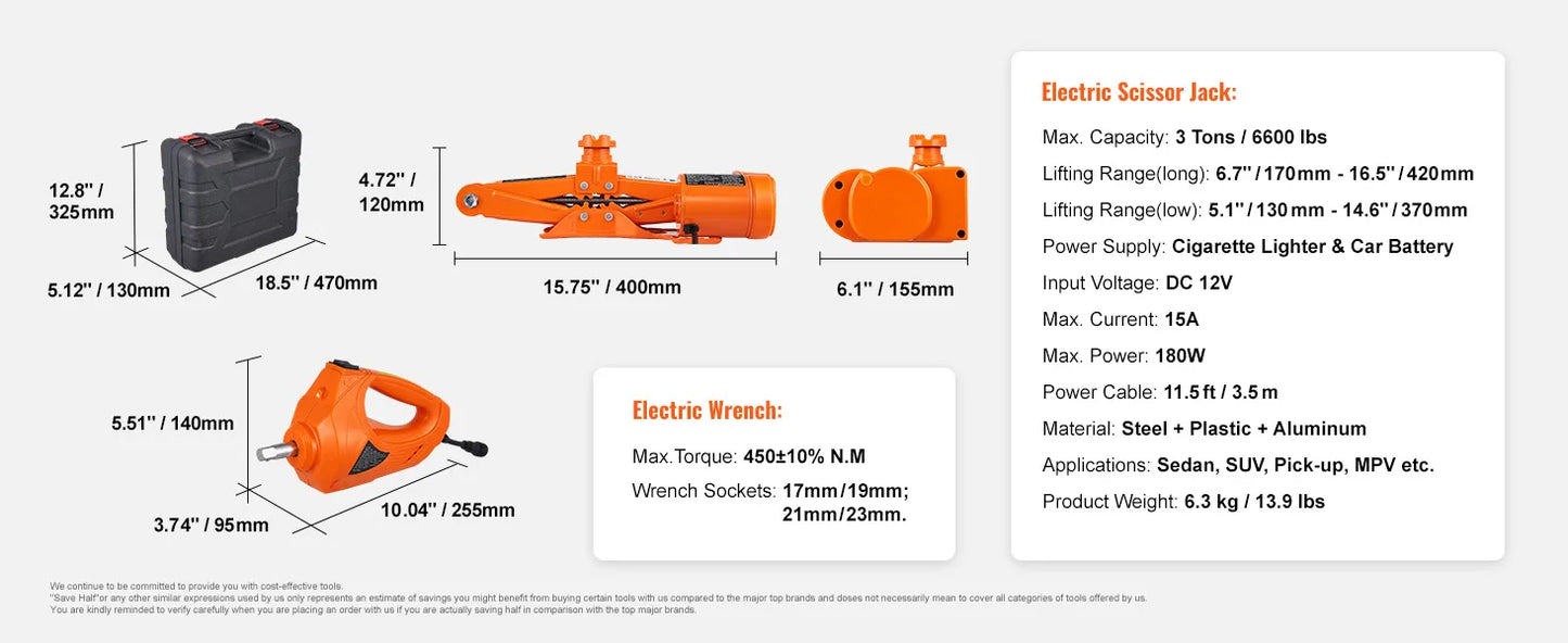 SucceBuy 3 Ton Electric Scissor Car Jack Kit With 12V Electric Impact Wrench