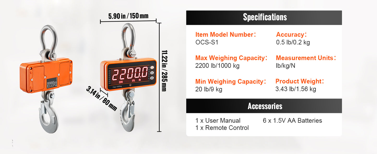 SucceBuy Digital Crane Scale Industrial Hanging Scale With Remote