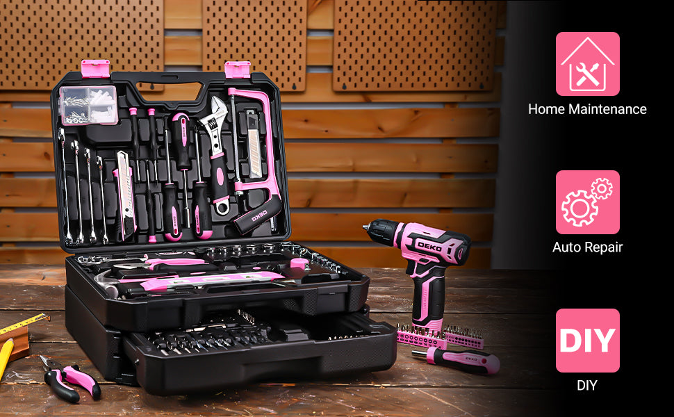 DEKODIY Home Mechanic Toolbox With 12V Cordless Drill Kit