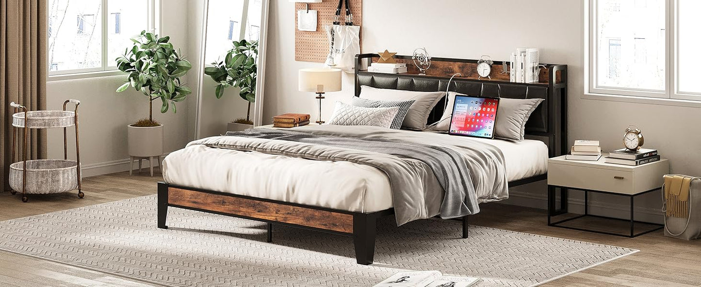 LIKIMIO Bed Frame With Storage Headboard Charging Station