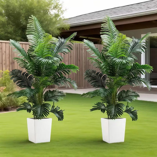 Artificial Palm Tree Set 2 Piece Lifelike Leaves Indoor Outdoor Decoration