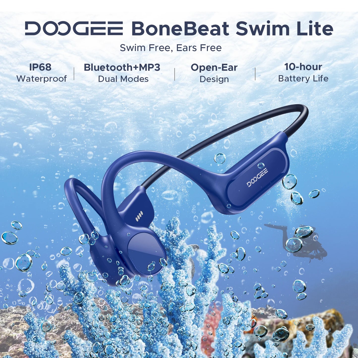 DOOGEE BoneBeat Swim Lite Bone Conduction Headphones IP68 Waterproof
