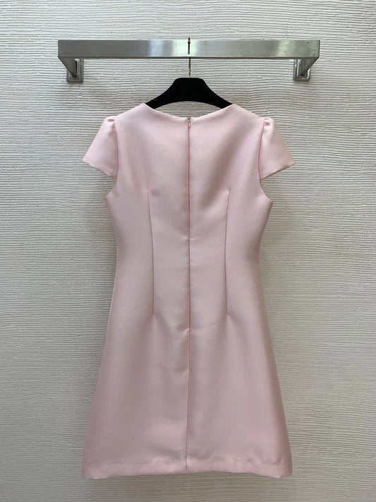 Textured A Line Mini Dress With Round Neck Cap Sleeves