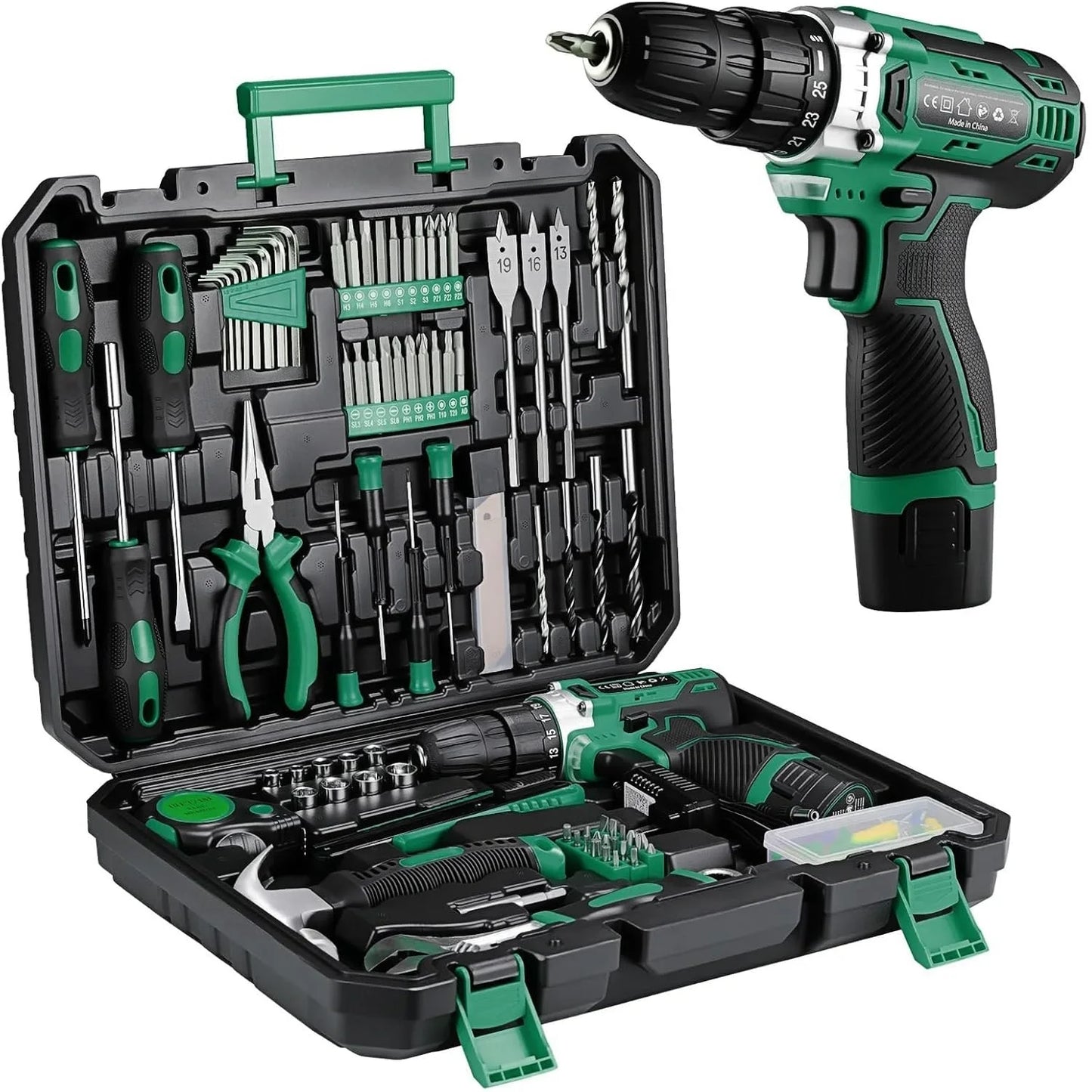 TLGREEN 138-Piece Power Tool Set With 12V Cordless Drill