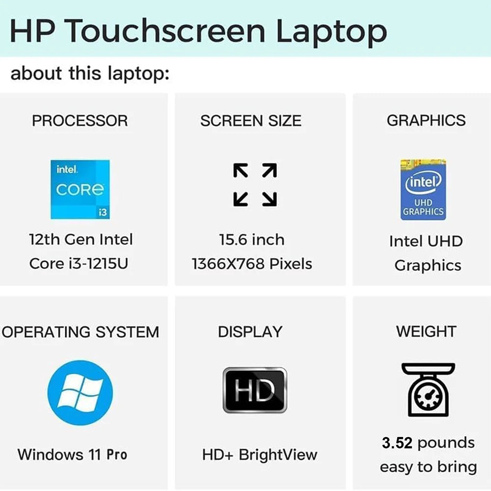 HP Business Laptop Touchscreen Intel Core i3 1215U 2TB SSD