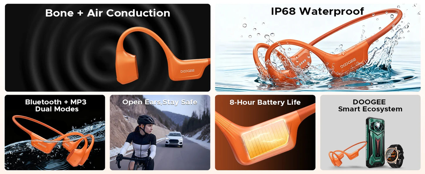 DOOGEE BoneAir Swim Bone Conduction Headphones Bluetooth 5.4 IP68
