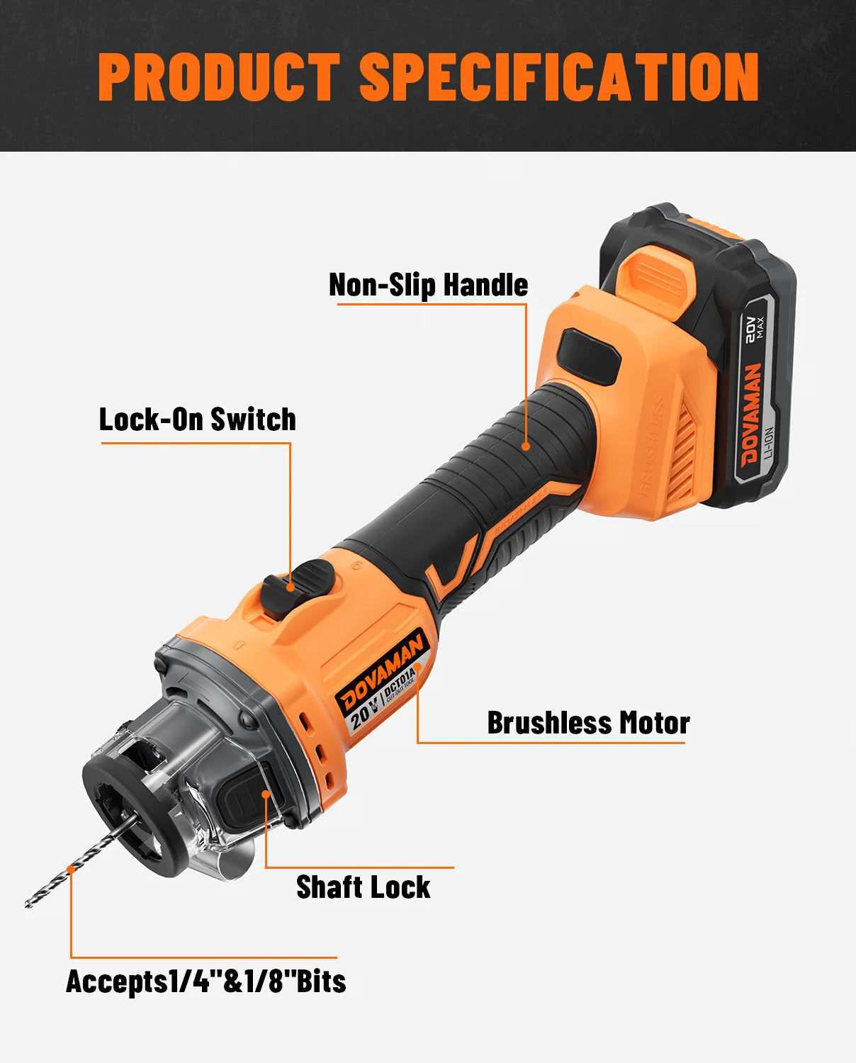 DOVAMAN 20V Brushless Drywall Cut Out Tool 30000 RPM