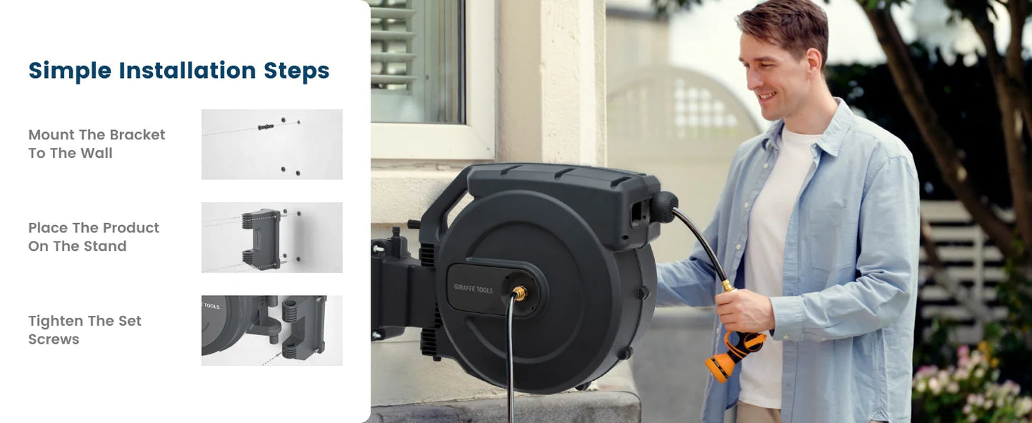 Giraffe Tools AW40 Retractable Garden Hose Reel With Locking System