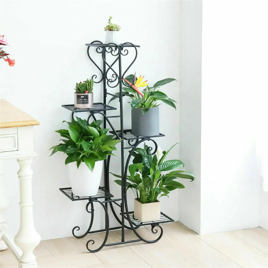 6 Tier Metal Plant Stand Indoor Outdoor Garden Shelf