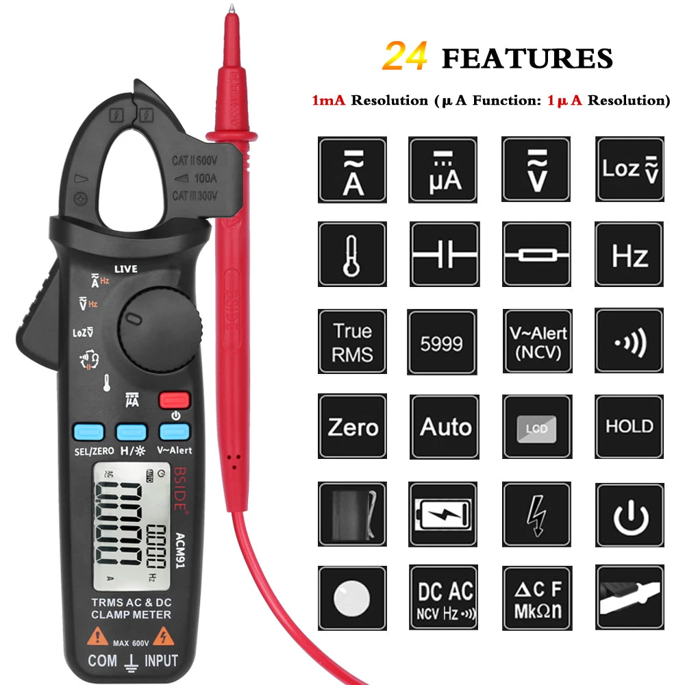 BSIDE ACM91 Digital Clamp Meter 100A DC AC Ammeter