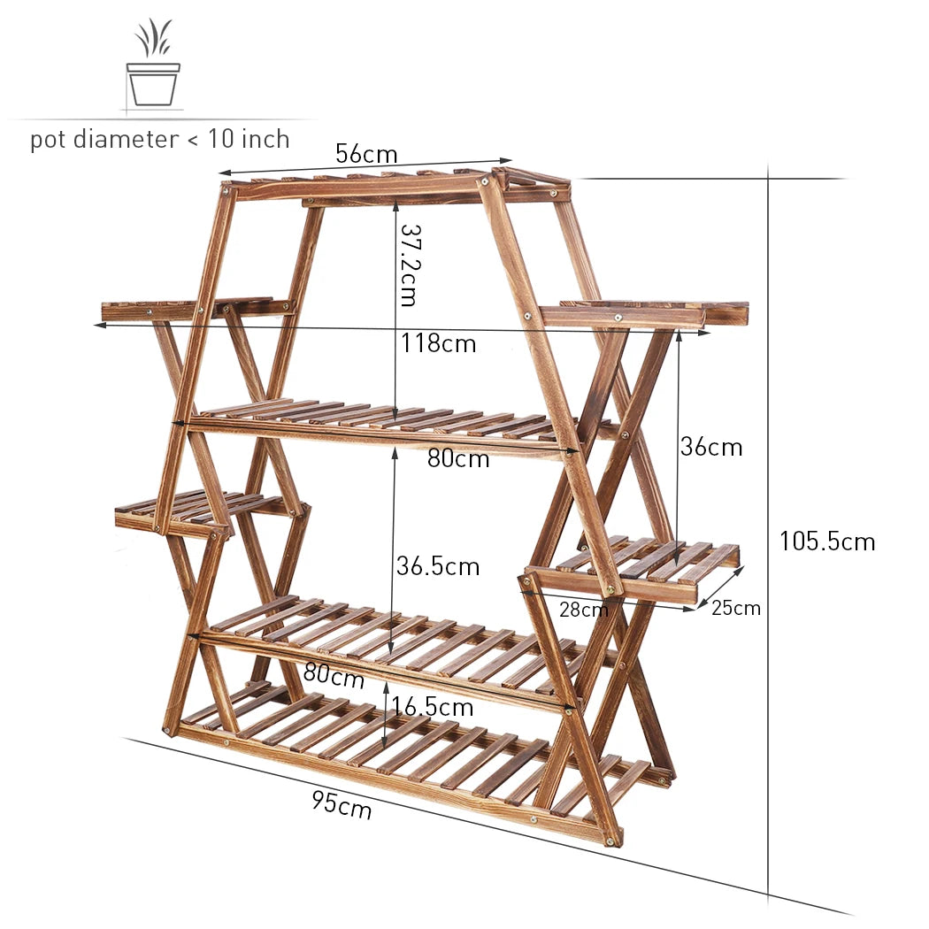 8 Tier Tall Wood Plant Stand Patio Porch Balcony Shelves