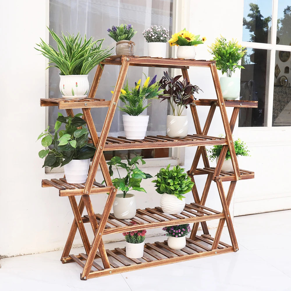 8 Tier Tall Wood Plant Stand Patio Porch Balcony Shelves