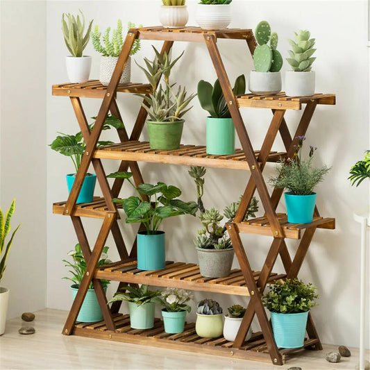 8 Tier Tall Wood Plant Stand Patio Porch Balcony Shelves
