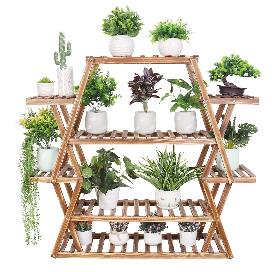 8 Tier Tall Wood Plant Stand Patio Porch Balcony Shelves