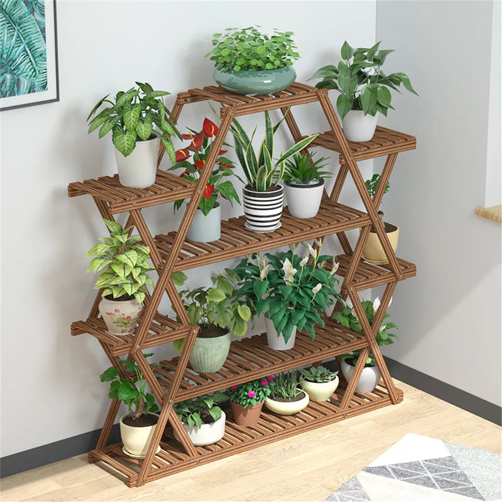 8 Tier Tall Wood Plant Stand Patio Porch Balcony Shelves