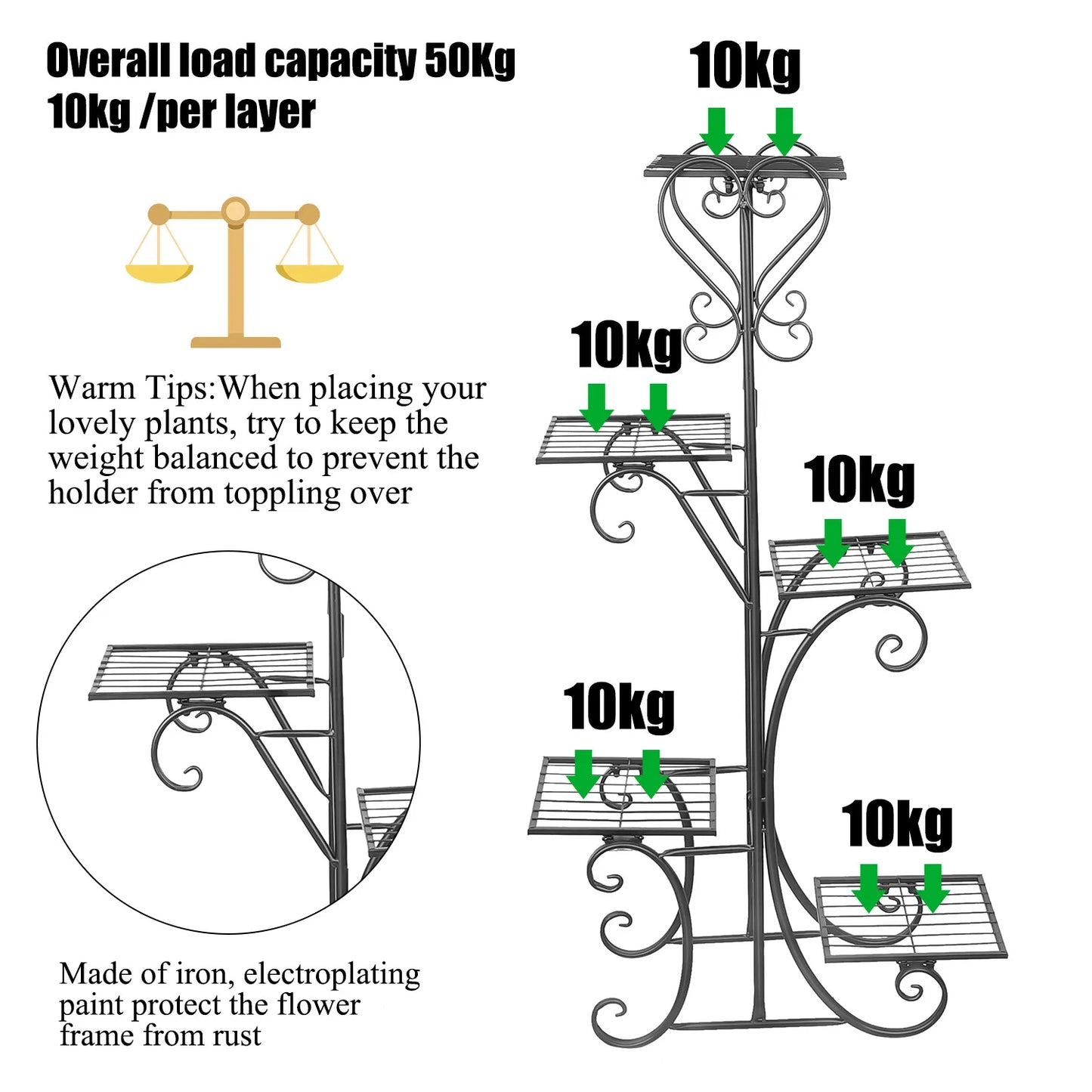 6 Tier Metal Plant Stand Indoor Outdoor Garden Shelf