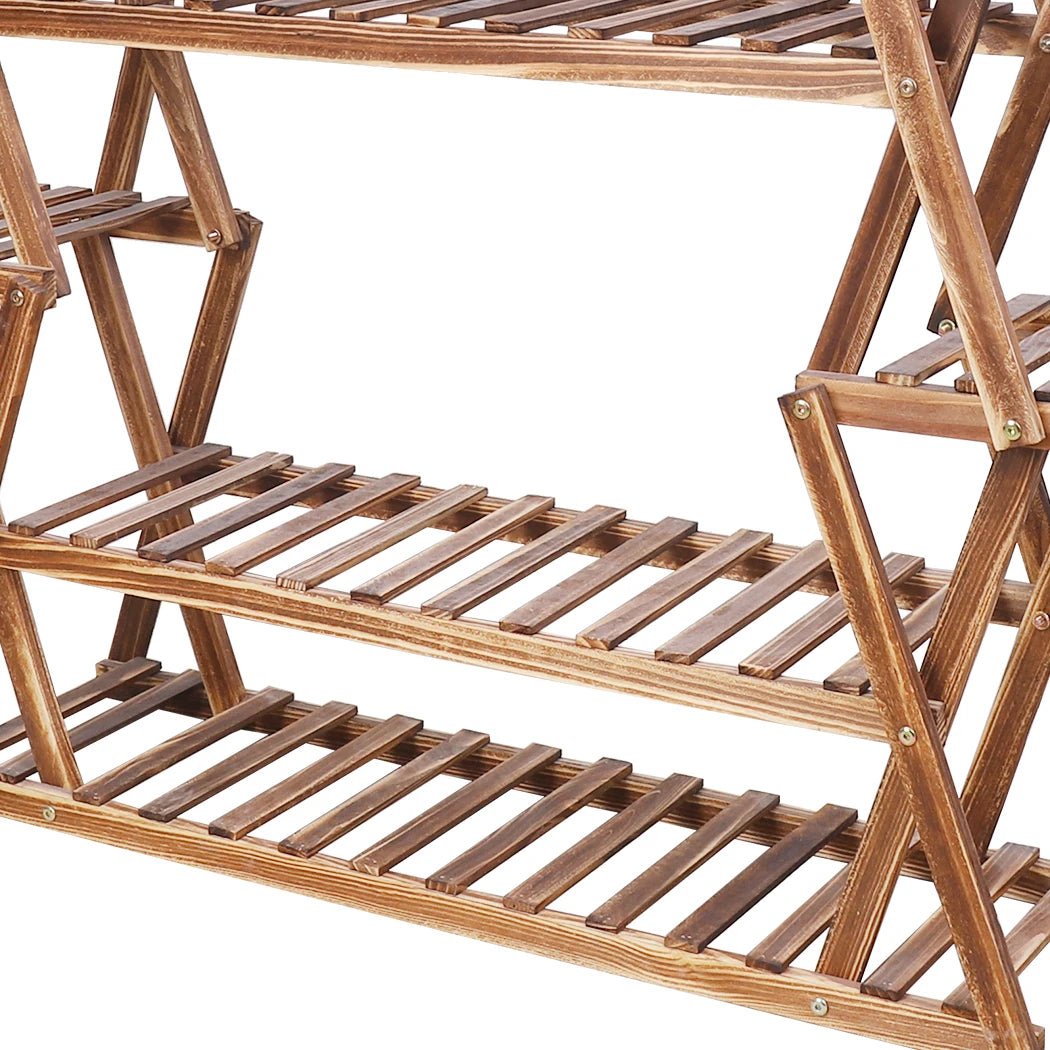 8 Tier Tall Wood Plant Stand Patio Porch Balcony Shelves