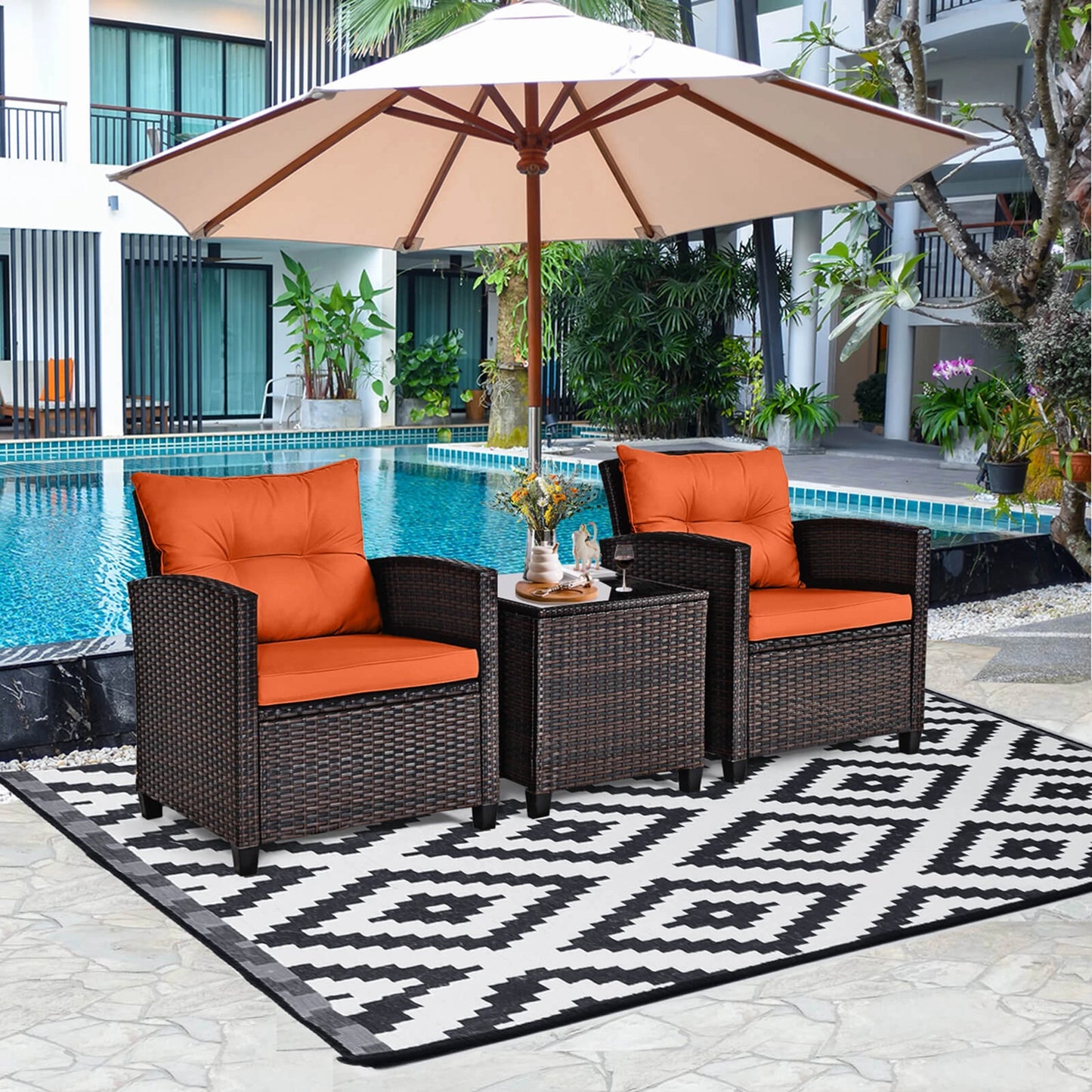 HOMASIS Patio Rattan Furniture Set Cushioned Conversation Set