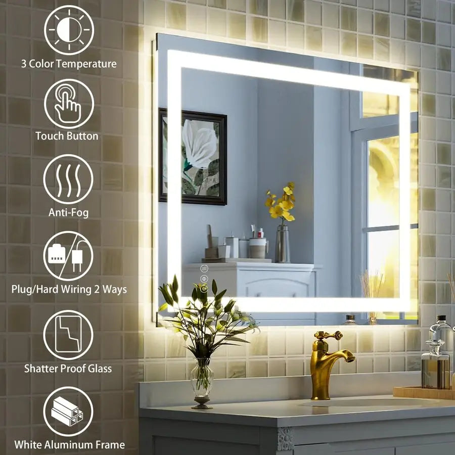 24 LED Bathroom Mirror With Front And Backlight Anti Fog