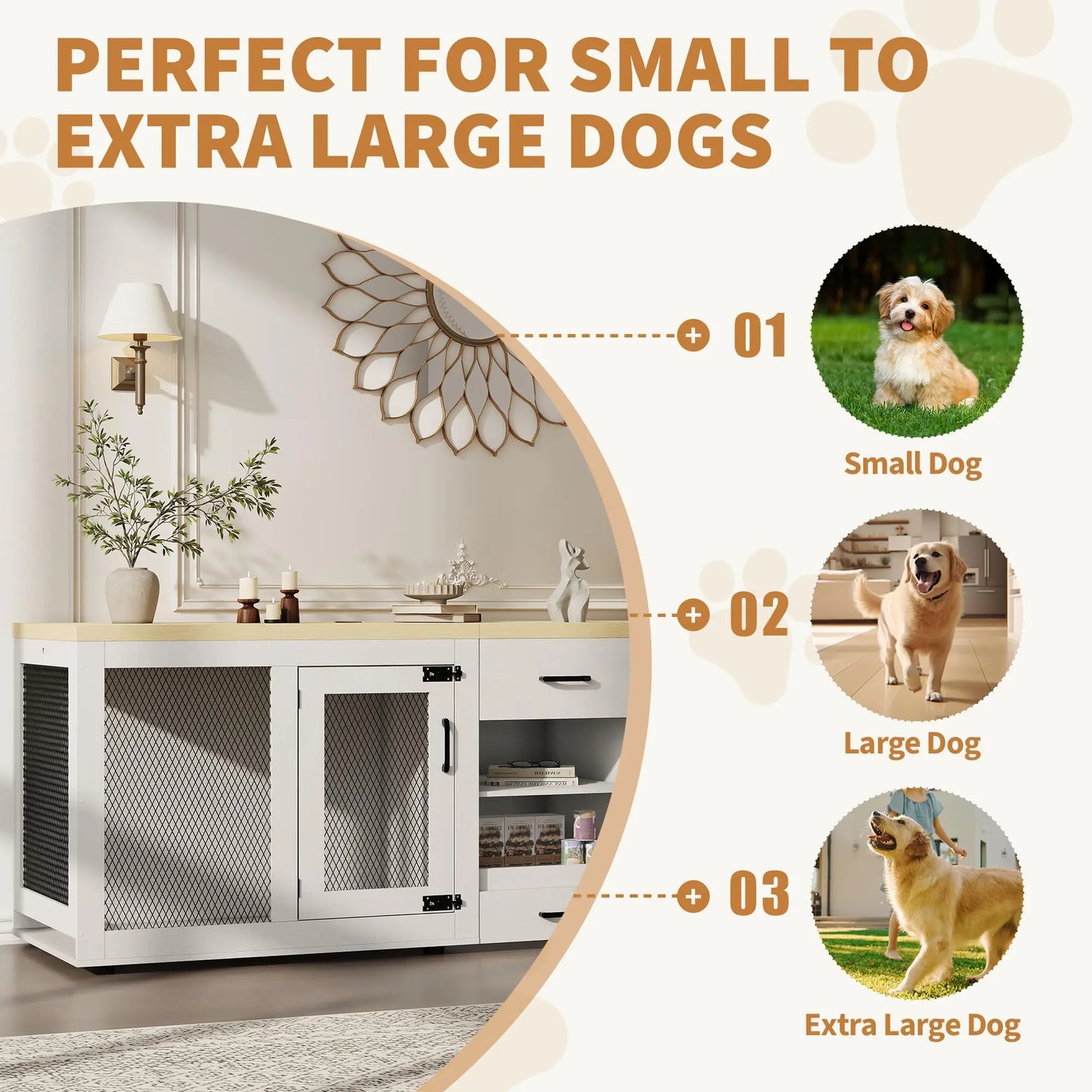 HiMISS Dog Crate TV Stand With Feeding Station And Storage