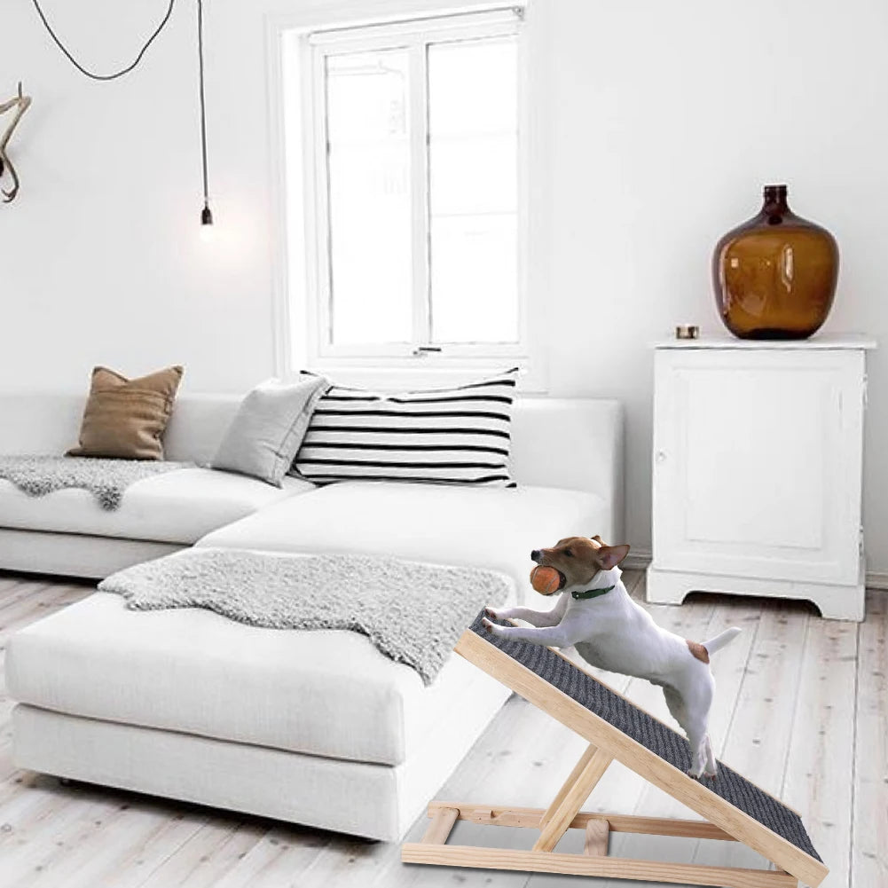 TWISTER.CK Pet Dog Ramp Ladder Natural Pine Wooden Lightweight Folding