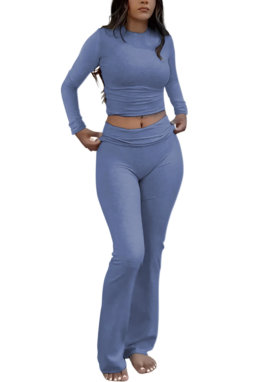 Women's Yoga Two Piece Set Long Sleeve Wide Leg Activewear Coordinated Set