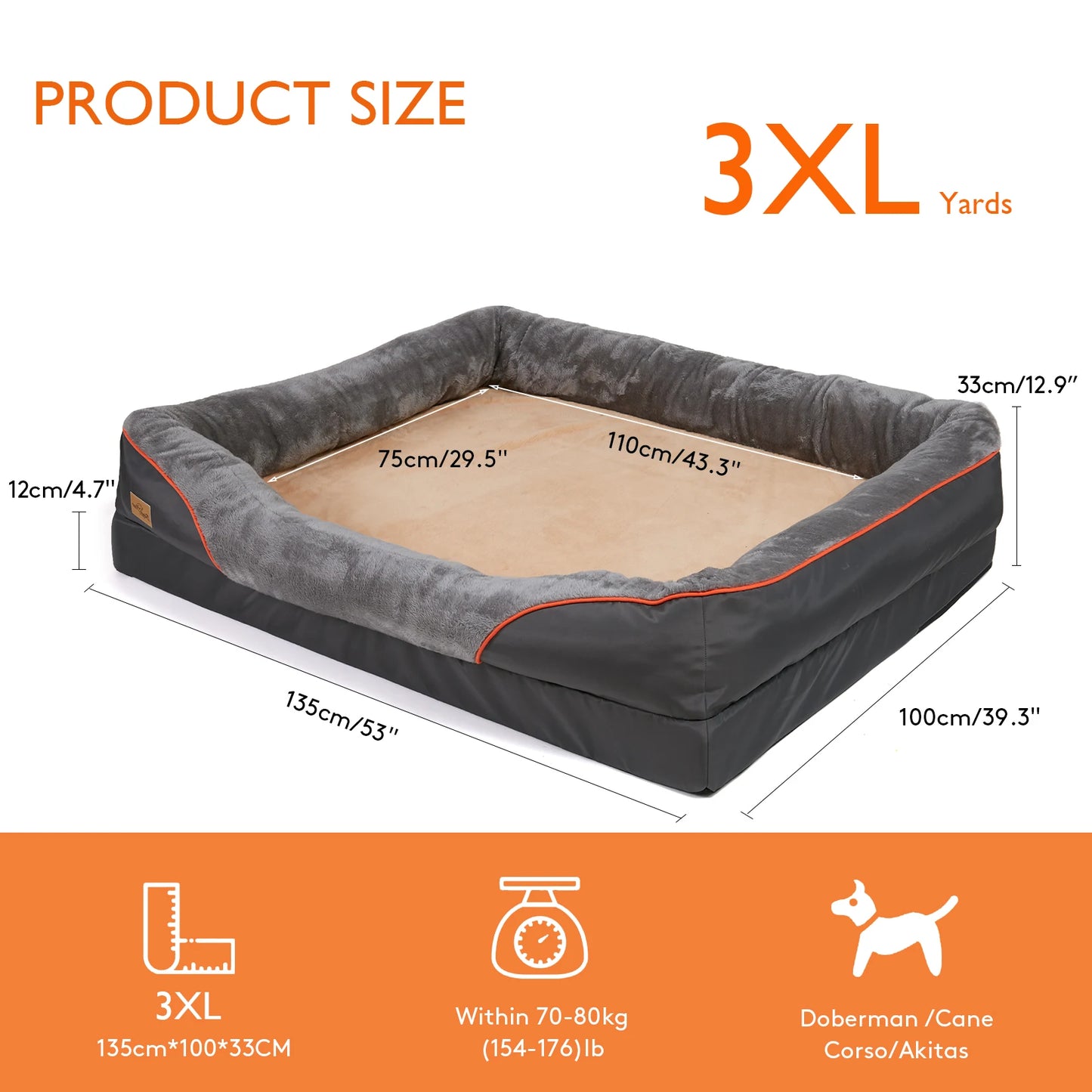 BINGOPAW Large Dog Bed Anti Allergy Removable Washable Cover Waterproof