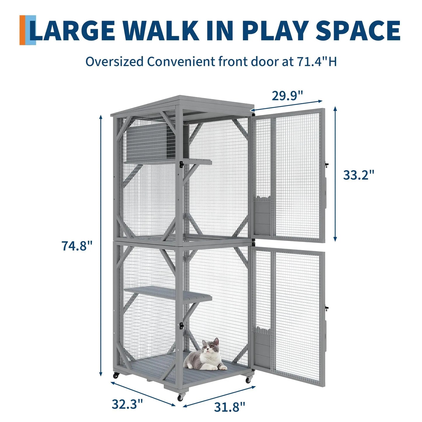 HiMISSCatio Outdoor Cat Enclosure With Lockable Wheels Multi Door